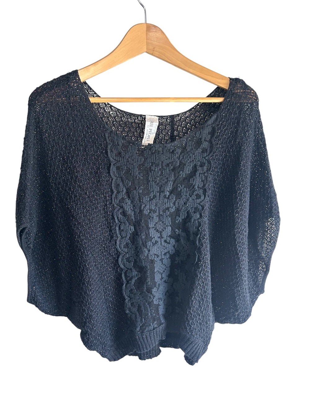 Vintage Free People Black Crochet & Lace Scoop-neck Sweater